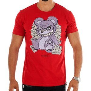 Avenue George V Paris t-shirt Men's Red Short Sleeve Teddy Bear Rhinestone NWT